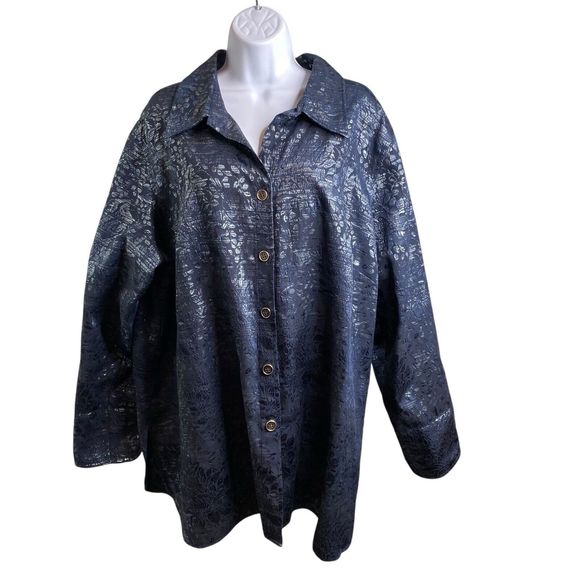 Susan Graver Women's Metallic Floral Shirt Jacket Est. Size 2X‎ Statement Boho - Picture 1 of 11